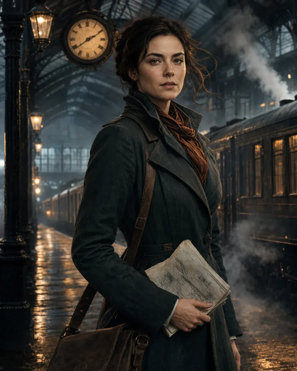Eleanor Pryce, a journalist, on a rain-darkened railway platform in Victorian London